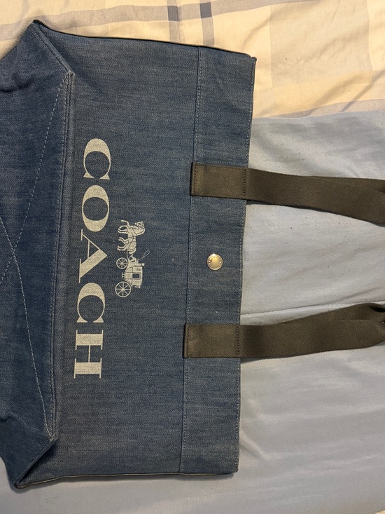 Coach Handbags - Coach Denim Tote in Navy Blue with Black Handles